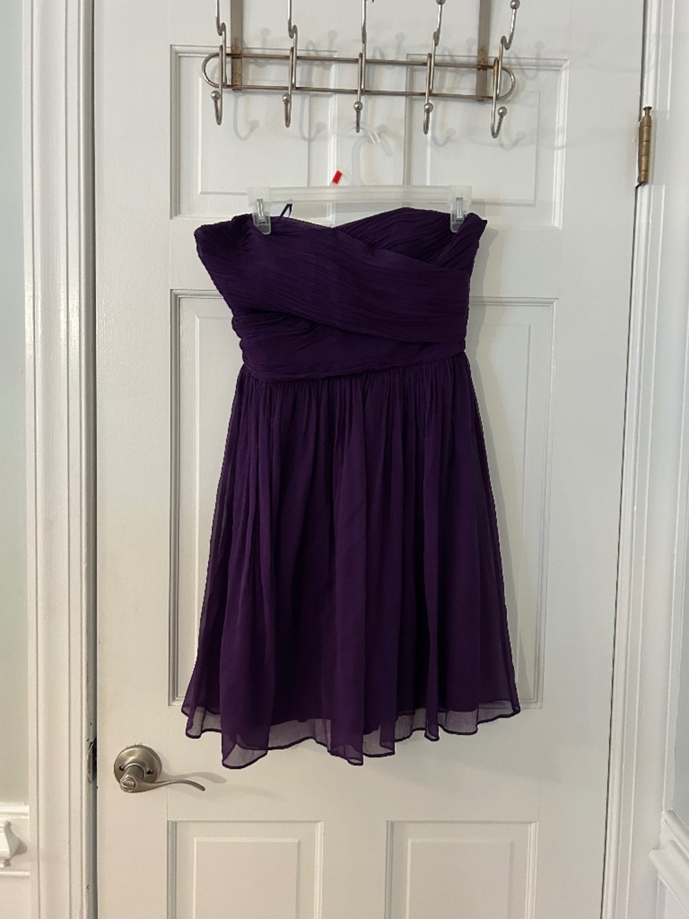 Purple Strapless Ruched Chiffon Cocktail Dress